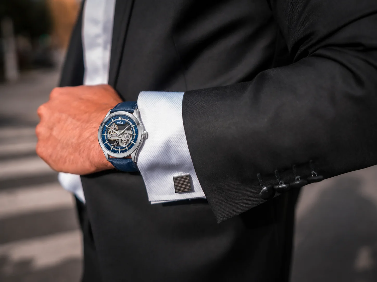 Man wearing a blue Fabius watch